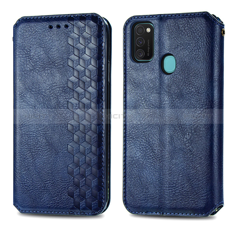 Custodia Portafoglio In Pelle Cover con Supporto S01D per Samsung Galaxy M30s Blu