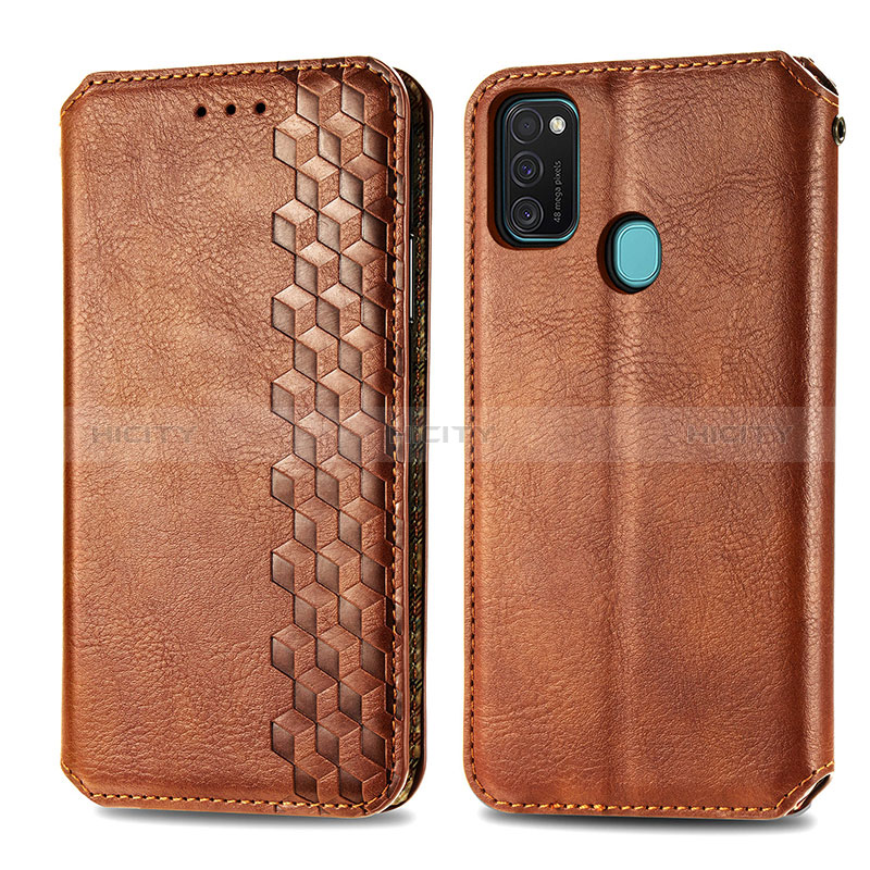 Custodia Portafoglio In Pelle Cover con Supporto S01D per Samsung Galaxy M30s Marrone