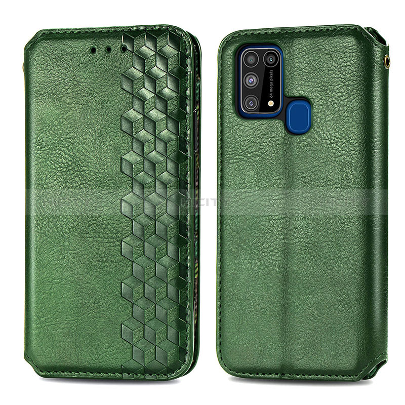 Custodia Portafoglio In Pelle Cover con Supporto S01D per Samsung Galaxy M31 Prime Edition Verde