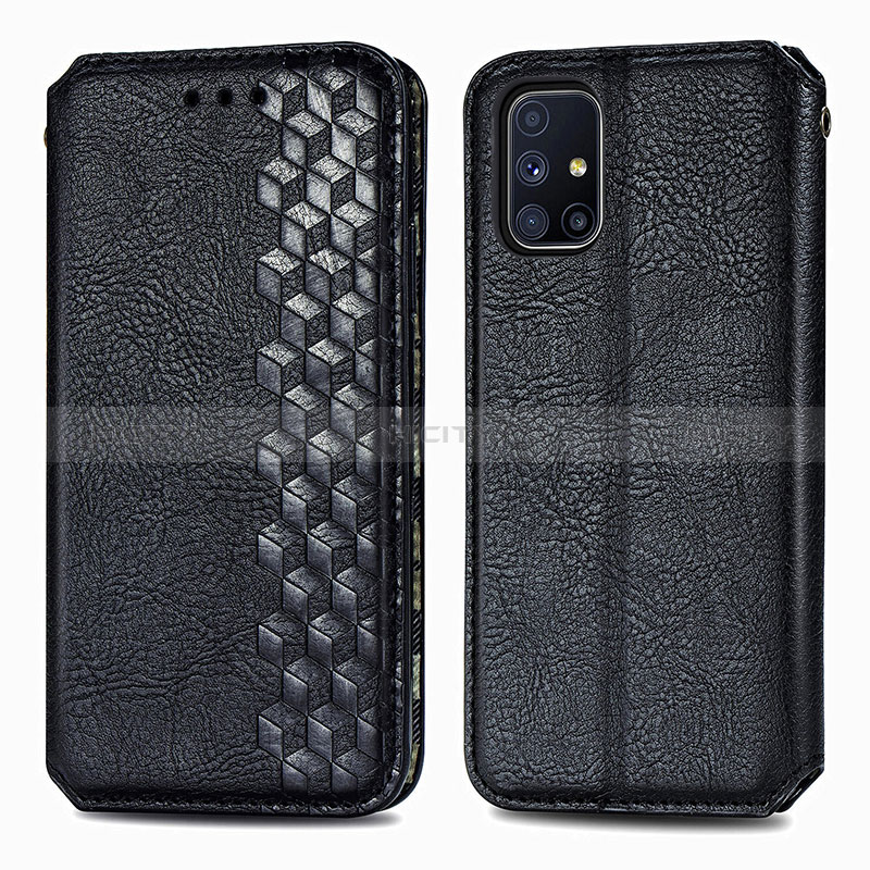 Custodia Portafoglio In Pelle Cover con Supporto S01D per Samsung Galaxy M51 Nero