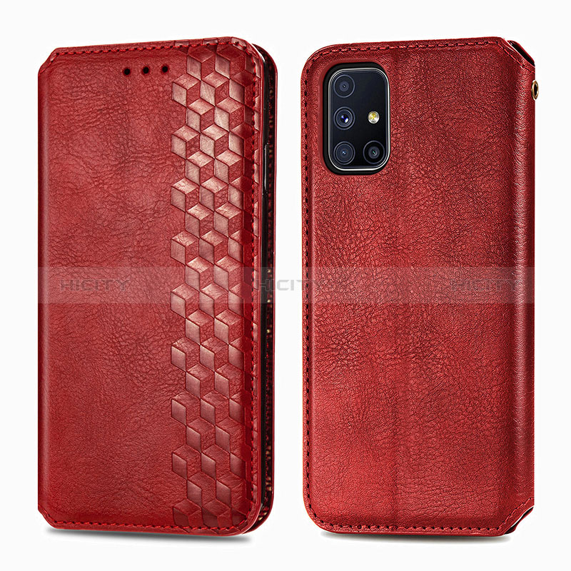 Custodia Portafoglio In Pelle Cover con Supporto S01D per Samsung Galaxy M51 Rosso