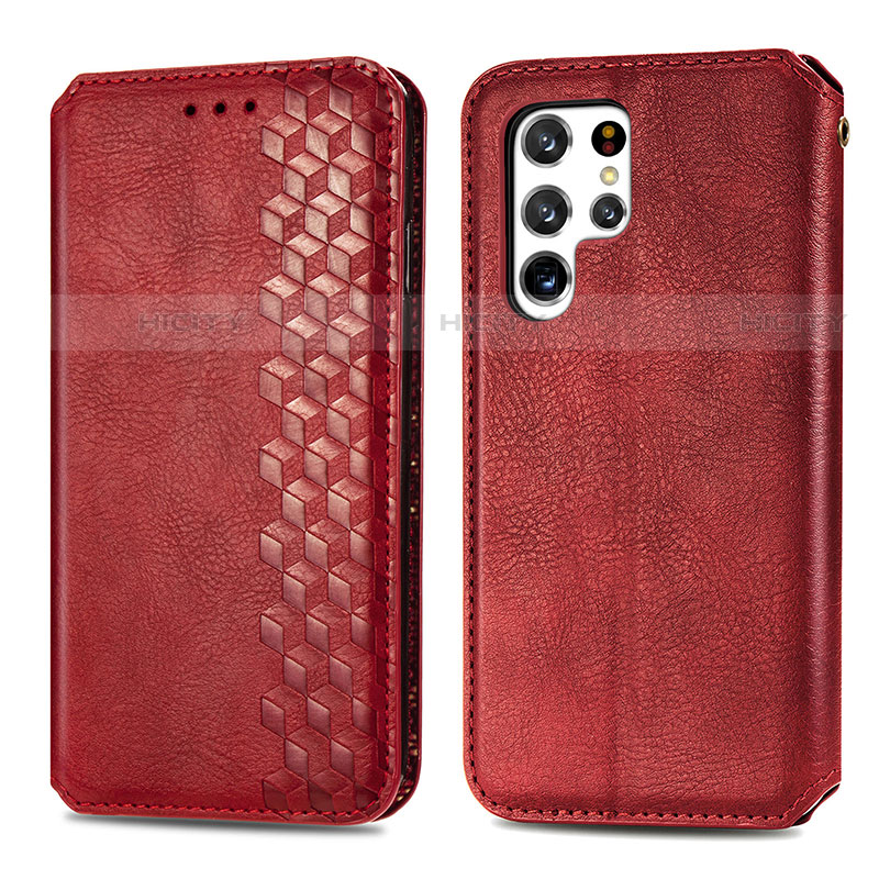 Custodia Portafoglio In Pelle Cover con Supporto S01D per Samsung Galaxy S22 Ultra 5G Rosso