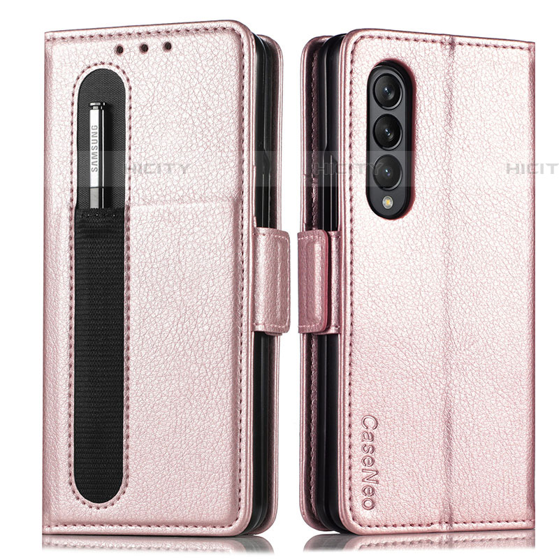 Custodia Portafoglio In Pelle Cover con Supporto S01D per Samsung Galaxy Z Fold4 5G Oro Rosa