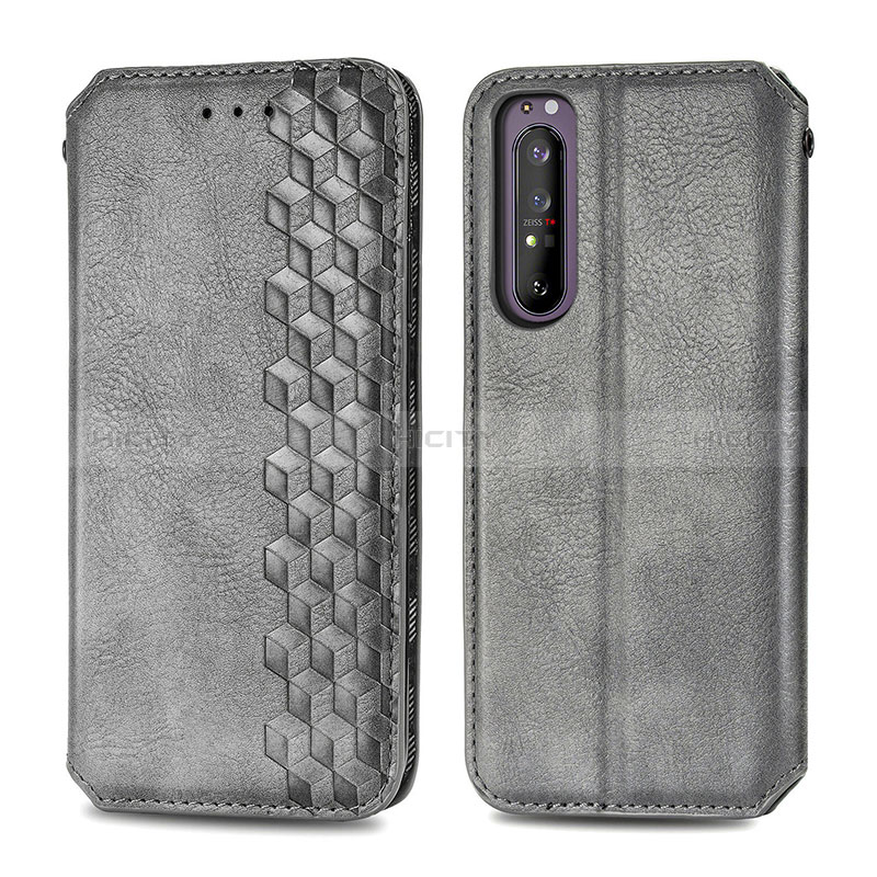 Custodia Portafoglio In Pelle Cover con Supporto S01D per Sony Xperia 1 II Grigio