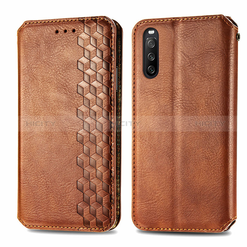 Custodia Portafoglio In Pelle Cover con Supporto S01D per Sony Xperia 10 III Lite Marrone