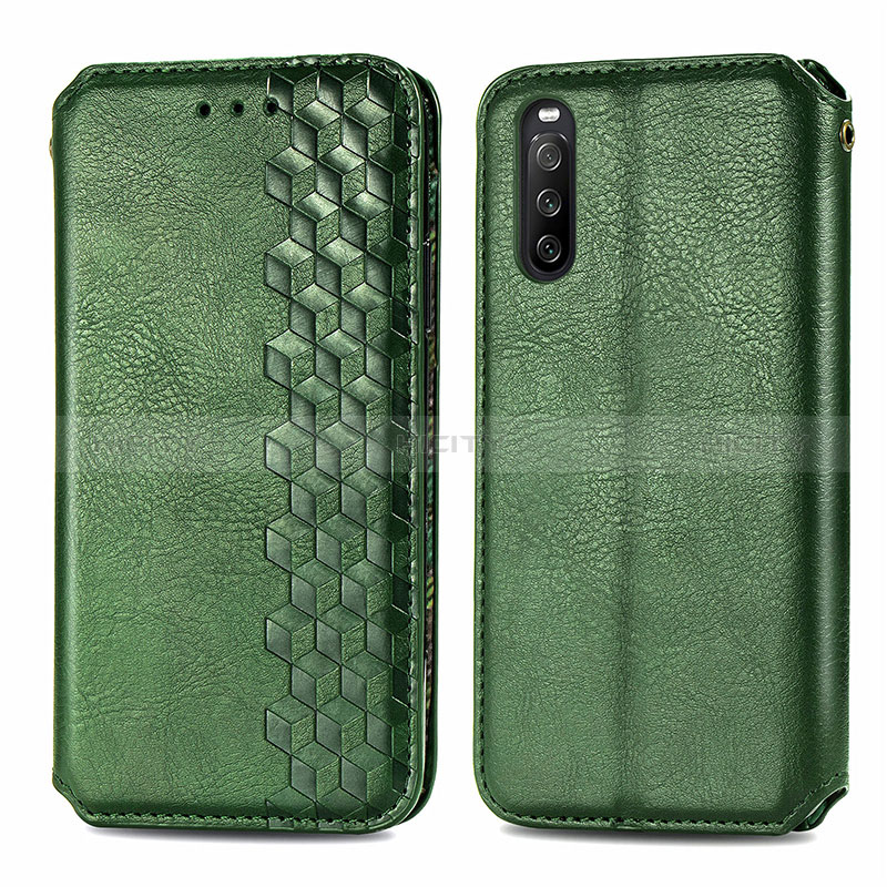 Custodia Portafoglio In Pelle Cover con Supporto S01D per Sony Xperia 10 III Lite Verde