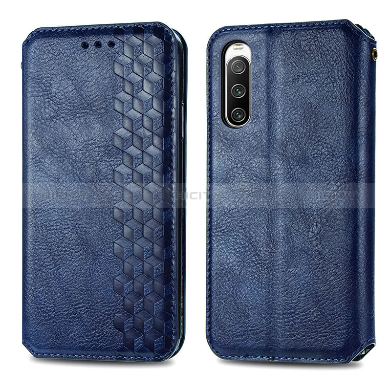 Custodia Portafoglio In Pelle Cover con Supporto S01D per Sony Xperia 10 IV Blu