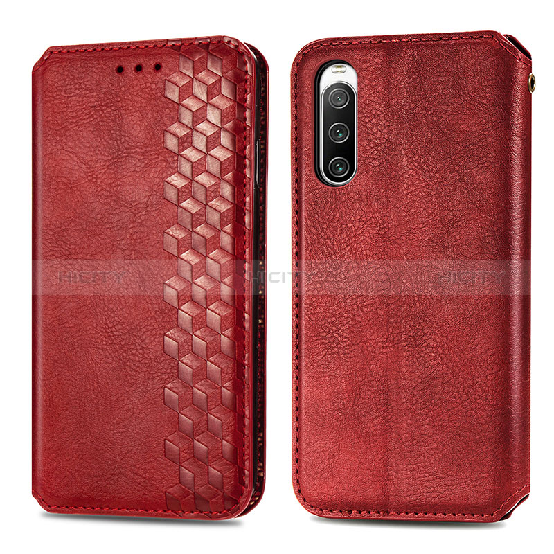 Custodia Portafoglio In Pelle Cover con Supporto S01D per Sony Xperia 10 IV Rosso