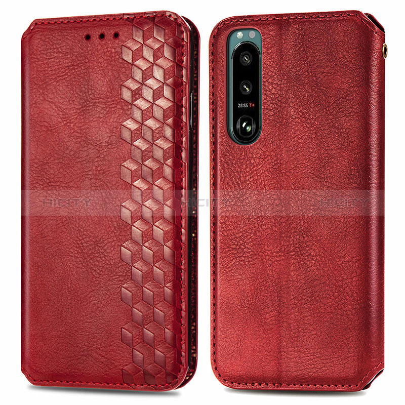 Custodia Portafoglio In Pelle Cover con Supporto S01D per Sony Xperia 5 III Rosso