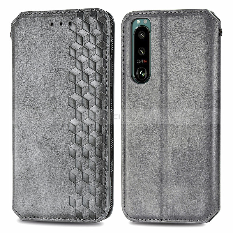 Custodia Portafoglio In Pelle Cover con Supporto S01D per Sony Xperia 5 IV Grigio