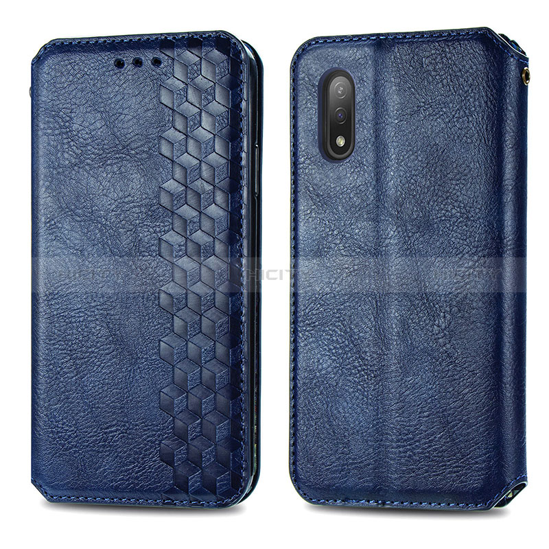 Custodia Portafoglio In Pelle Cover con Supporto S01D per Sony Xperia Ace II Blu