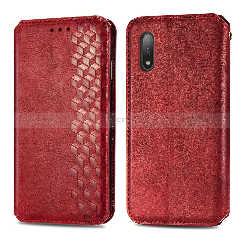 Custodia Portafoglio In Pelle Cover con Supporto S01D per Sony Xperia Ace II SO-41B Rosso