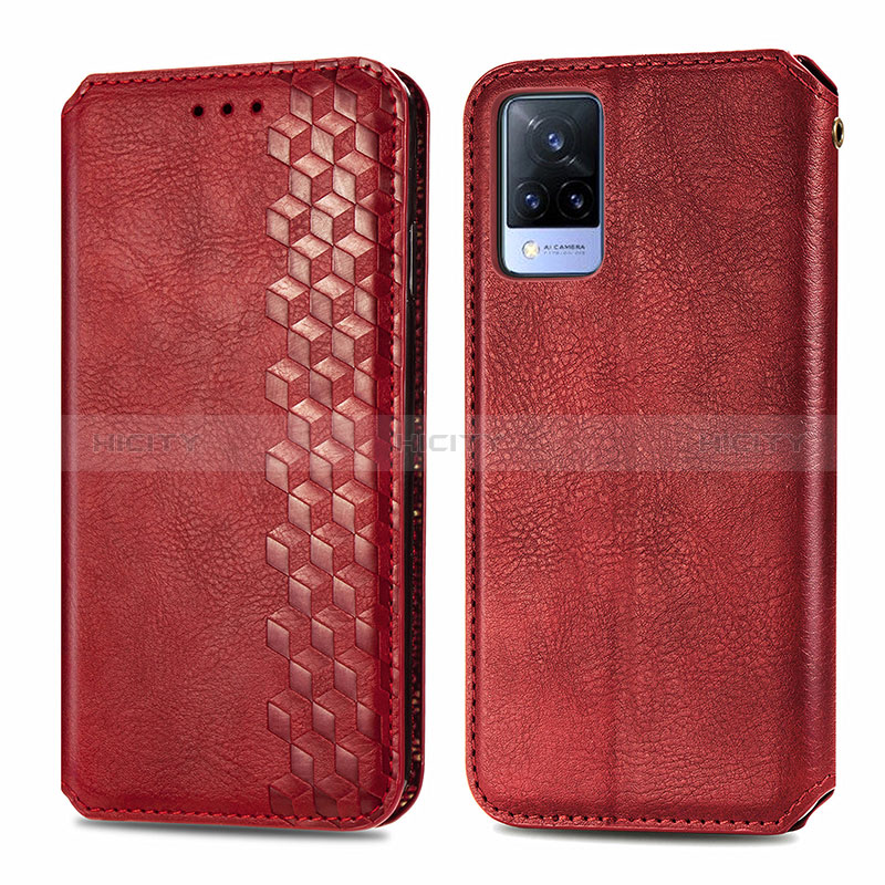 Custodia Portafoglio In Pelle Cover con Supporto S01D per Vivo V21 5G Rosso