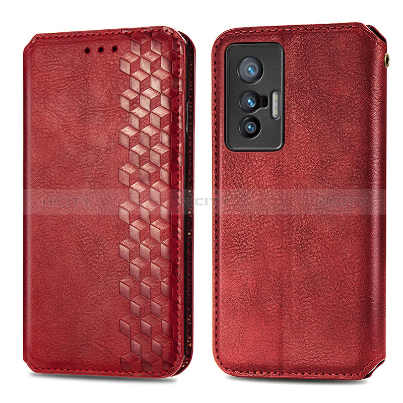 Custodia Portafoglio In Pelle Cover con Supporto S01D per Vivo X70 5G Rosso