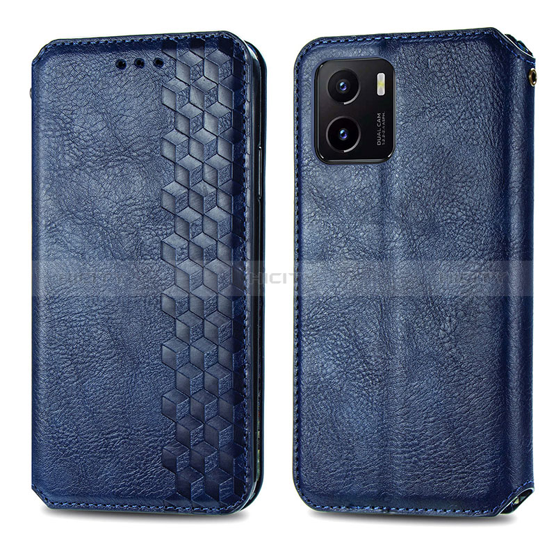 Custodia Portafoglio In Pelle Cover con Supporto S01D per Vivo Y10 Blu