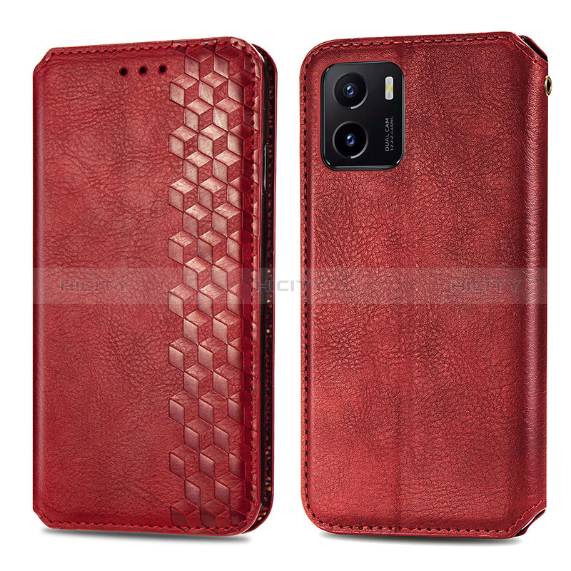 Custodia Portafoglio In Pelle Cover con Supporto S01D per Vivo Y10 t1 Rosso