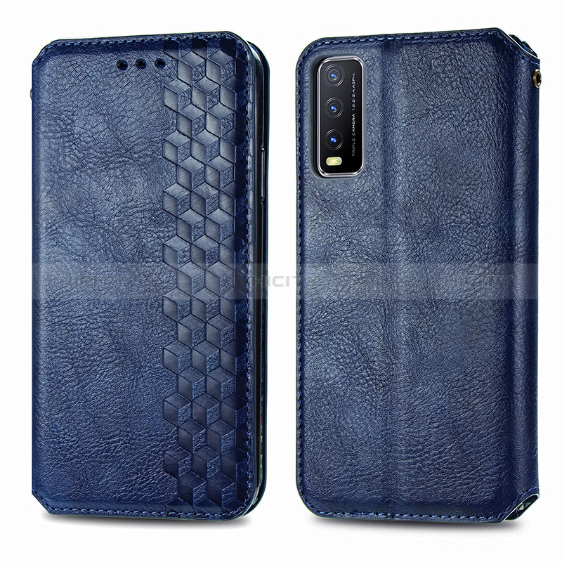 Custodia Portafoglio In Pelle Cover con Supporto S01D per Vivo Y11s Blu