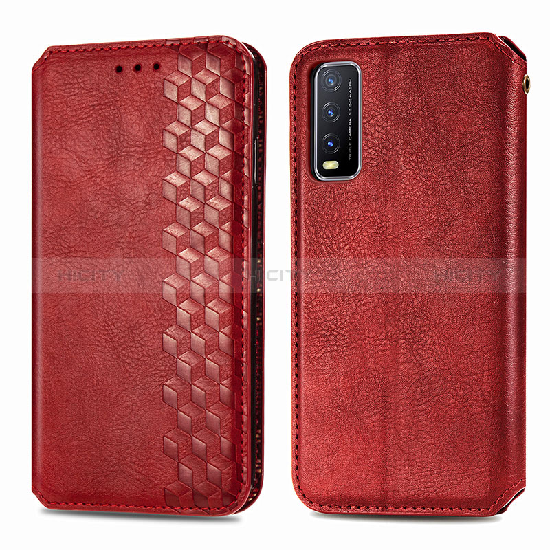 Custodia Portafoglio In Pelle Cover con Supporto S01D per Vivo Y12G Rosso