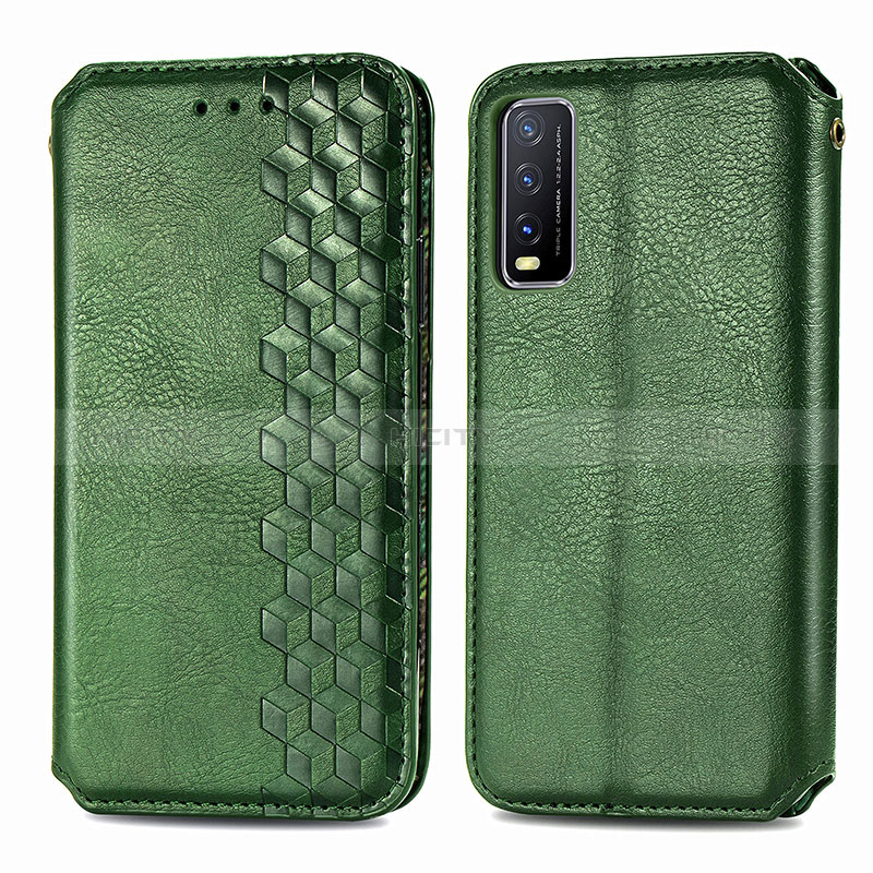 Custodia Portafoglio In Pelle Cover con Supporto S01D per Vivo Y12G Verde