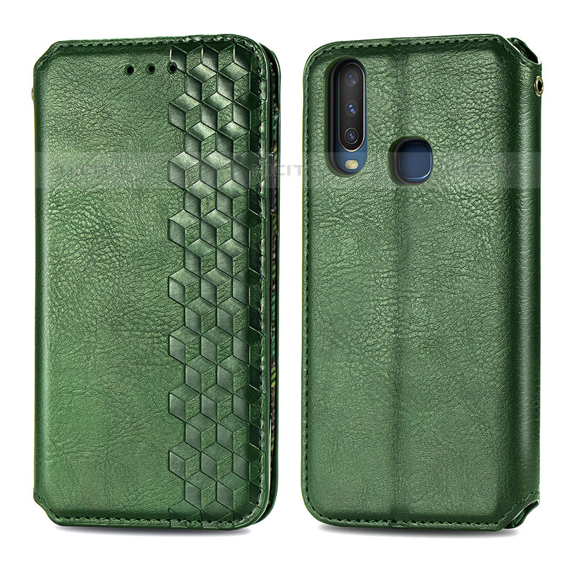 Custodia Portafoglio In Pelle Cover con Supporto S01D per Vivo Y3 Verde