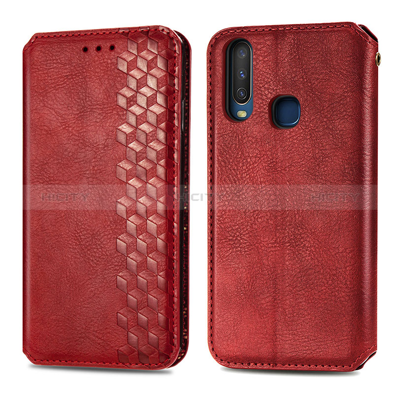 Custodia Portafoglio In Pelle Cover con Supporto S01D per Vivo Y3s Rosso