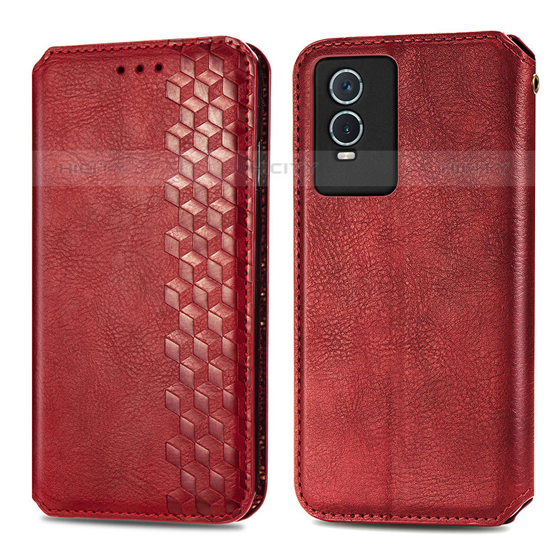 Custodia Portafoglio In Pelle Cover con Supporto S01D per Vivo Y74s 5G Rosso