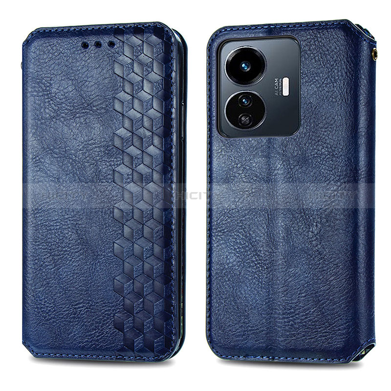 Custodia Portafoglio In Pelle Cover con Supporto S01D per Vivo Y77 5G Blu