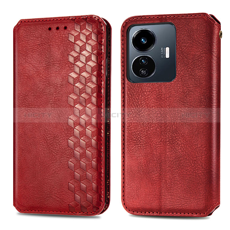 Custodia Portafoglio In Pelle Cover con Supporto S01D per Vivo Y77e 5G Rosso