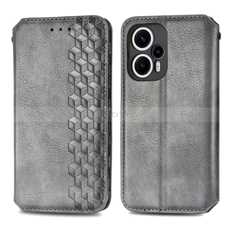 Custodia Portafoglio In Pelle Cover con Supporto S01D per Xiaomi Poco F5 5G Grigio