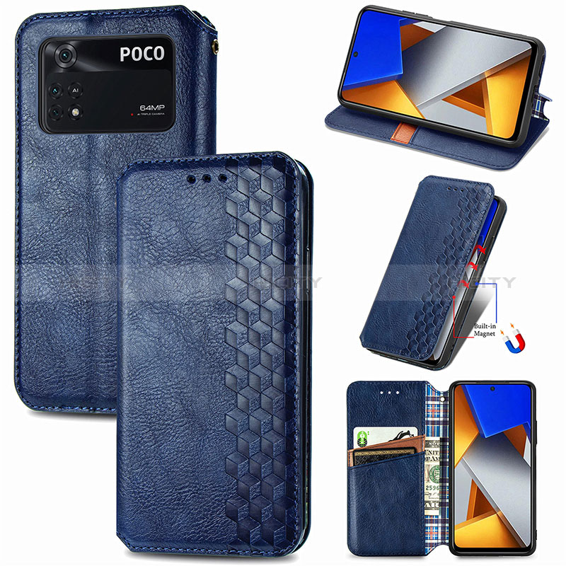 Custodia Portafoglio In Pelle Cover con Supporto S01D per Xiaomi Poco M4 Pro 4G