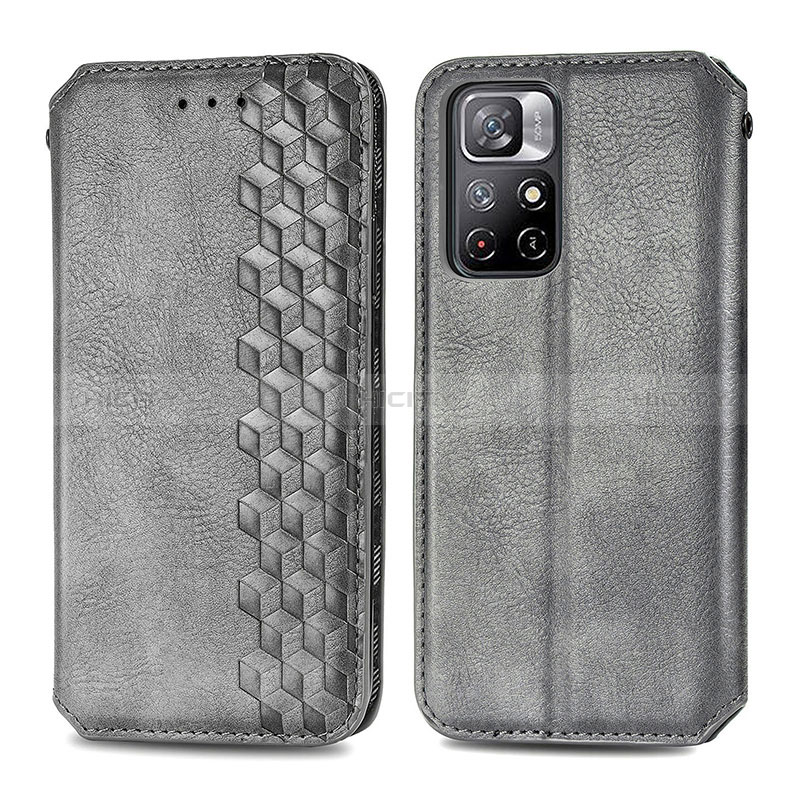 Custodia Portafoglio In Pelle Cover con Supporto S01D per Xiaomi Poco M4 Pro 5G Grigio