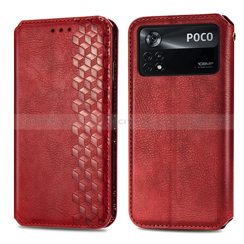 Custodia Portafoglio In Pelle Cover con Supporto S01D per Xiaomi Poco X4 Pro 5G Rosso