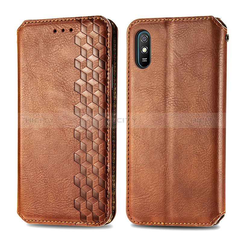 Custodia Portafoglio In Pelle Cover con Supporto S01D per Xiaomi Redmi 9AT Marrone