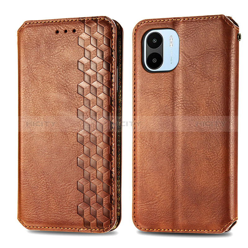 Custodia Portafoglio In Pelle Cover con Supporto S01D per Xiaomi Redmi A2 Plus Marrone