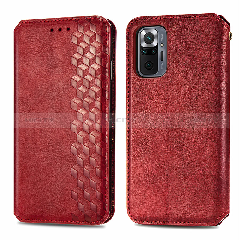 Custodia Portafoglio In Pelle Cover con Supporto S01D per Xiaomi Redmi Note 10 Pro 4G Rosso