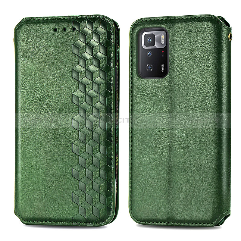 Custodia Portafoglio In Pelle Cover con Supporto S01D per Xiaomi Redmi Note 10 Pro 5G Verde
