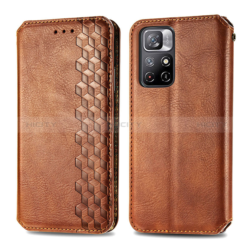 Custodia Portafoglio In Pelle Cover con Supporto S01D per Xiaomi Redmi Note 11S 5G Marrone