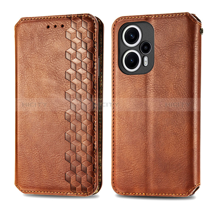 Custodia Portafoglio In Pelle Cover con Supporto S01D per Xiaomi Redmi Note 12 Turbo 5G Marrone