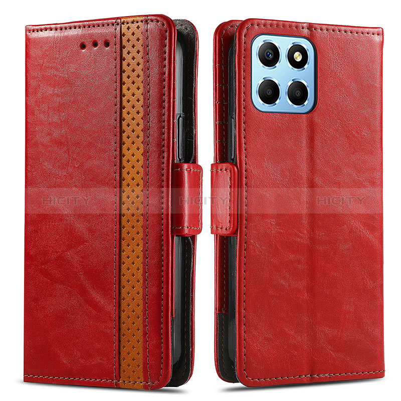 Custodia Portafoglio In Pelle Cover con Supporto S02D per Huawei Honor X6 5G Rosso