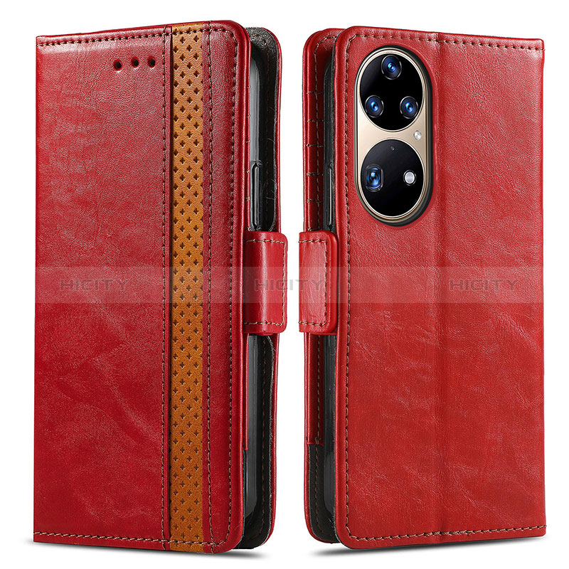 Custodia Portafoglio In Pelle Cover con Supporto S02D per Huawei P50 Rosso