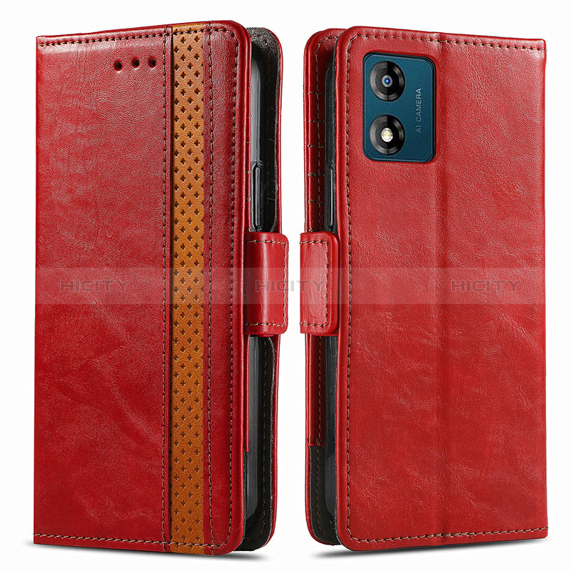 Custodia Portafoglio In Pelle Cover con Supporto S02D per Motorola Moto E13 Rosso