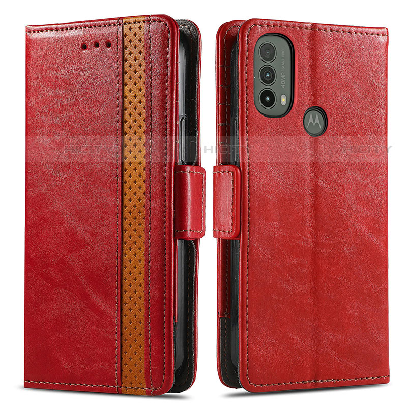 Custodia Portafoglio In Pelle Cover con Supporto S02D per Motorola Moto E40 Rosso