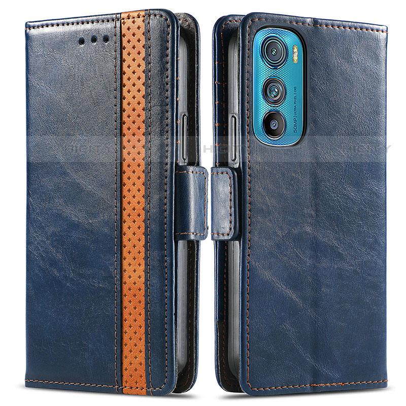 Custodia Portafoglio In Pelle Cover con Supporto S02D per Motorola Moto Edge 30 5G Blu