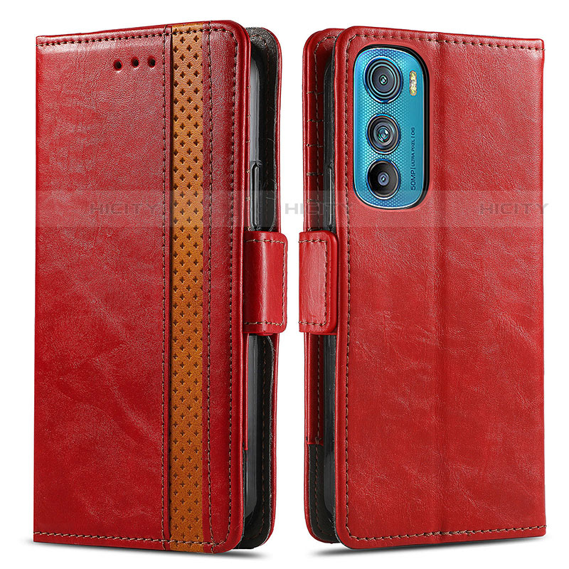 Custodia Portafoglio In Pelle Cover con Supporto S02D per Motorola Moto Edge 30 5G Rosso