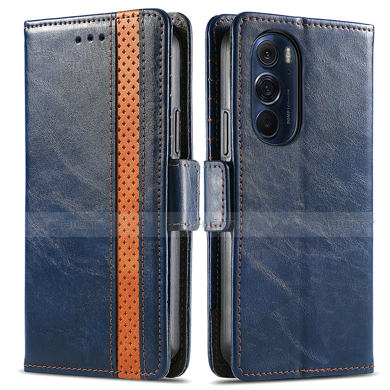 Custodia Portafoglio In Pelle Cover con Supporto S02D per Motorola Moto Edge 30 Pro 5G Blu