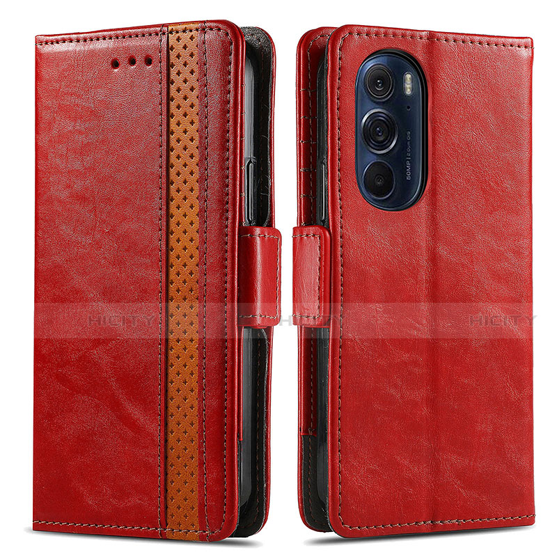 Custodia Portafoglio In Pelle Cover con Supporto S02D per Motorola Moto Edge 30 Pro 5G Rosso