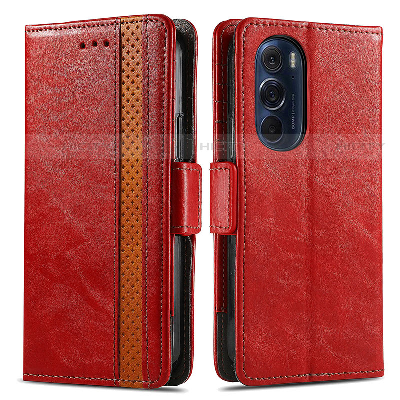 Custodia Portafoglio In Pelle Cover con Supporto S02D per Motorola Moto Edge Plus (2022) 5G Rosso