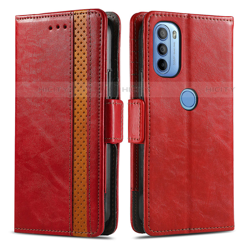 Custodia Portafoglio In Pelle Cover con Supporto S02D per Motorola Moto G31 Rosso