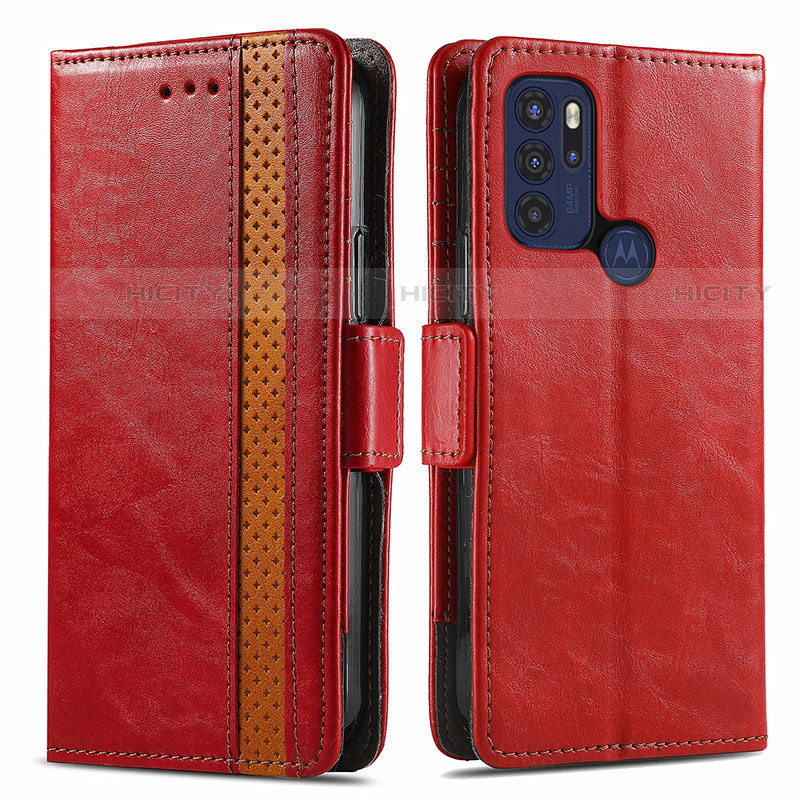 Custodia Portafoglio In Pelle Cover con Supporto S02D per Motorola Moto G60s Rosso