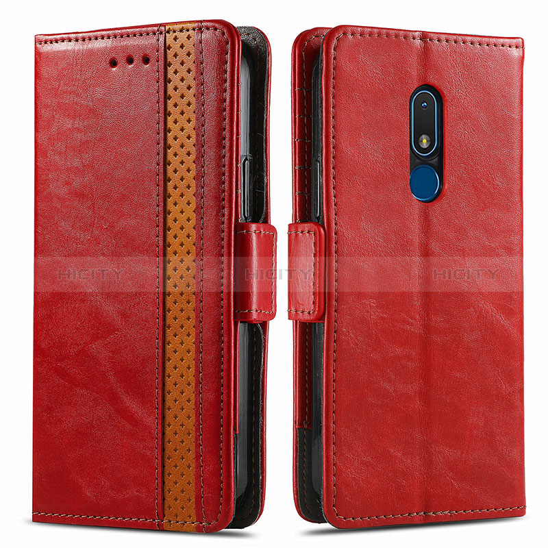 Custodia Portafoglio In Pelle Cover con Supporto S02D per Nokia C3 Rosso